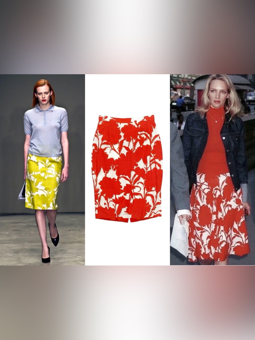 Rare SS 2001 Prada Floral Midi Skirt ASO SATC + Uma Thurman